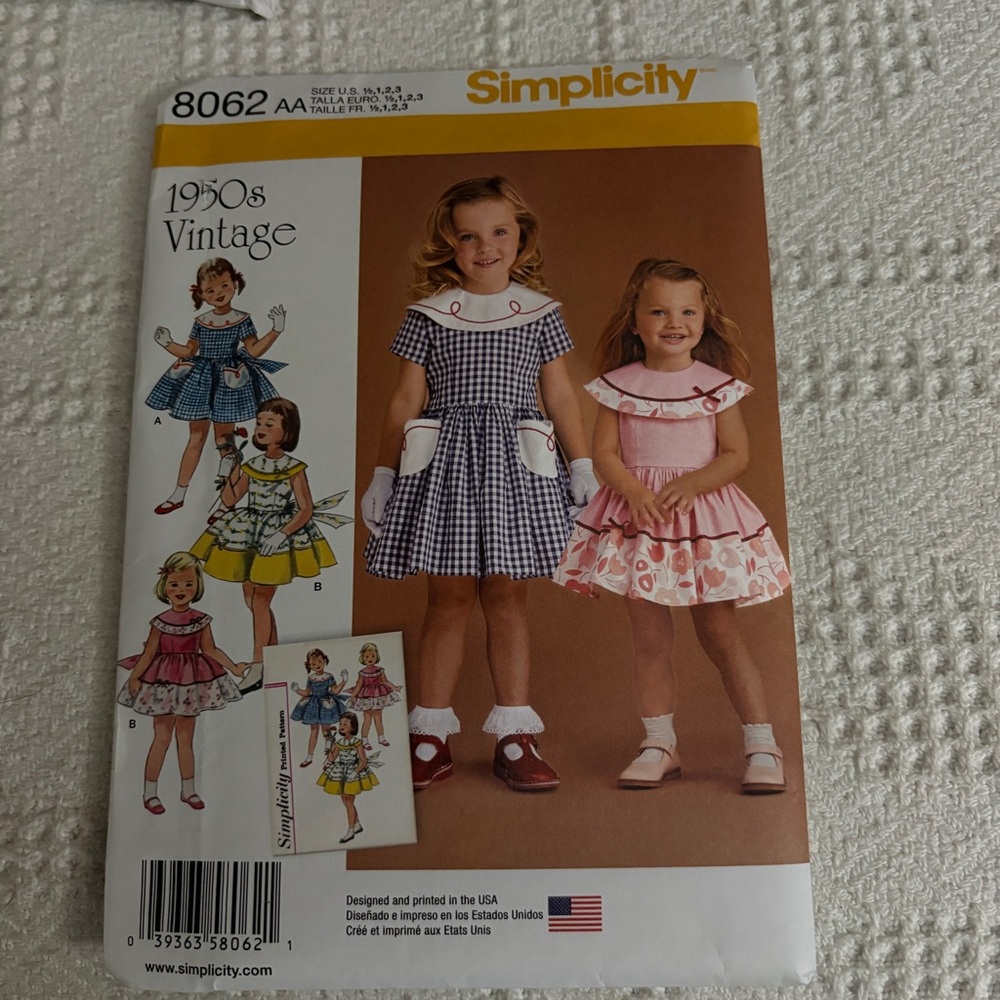 Simplicity Pattern 8062 AA for Remake of Vintage 1950s Toddler’s Dress
